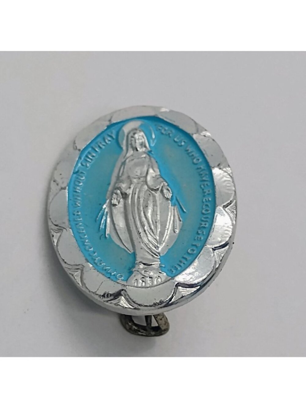 Vtg Theda Sterling Silver Miraculous Virgin Blue Enamel Marcasite Pendant +Extra - Picture 4 of 7